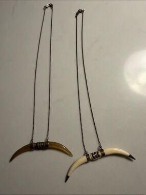 Women’s Crescent Horn Pendant Necklace in Brown and Cream - Unbranded